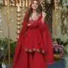 Red Cosmos Mirror Lace Work Salwar Suit