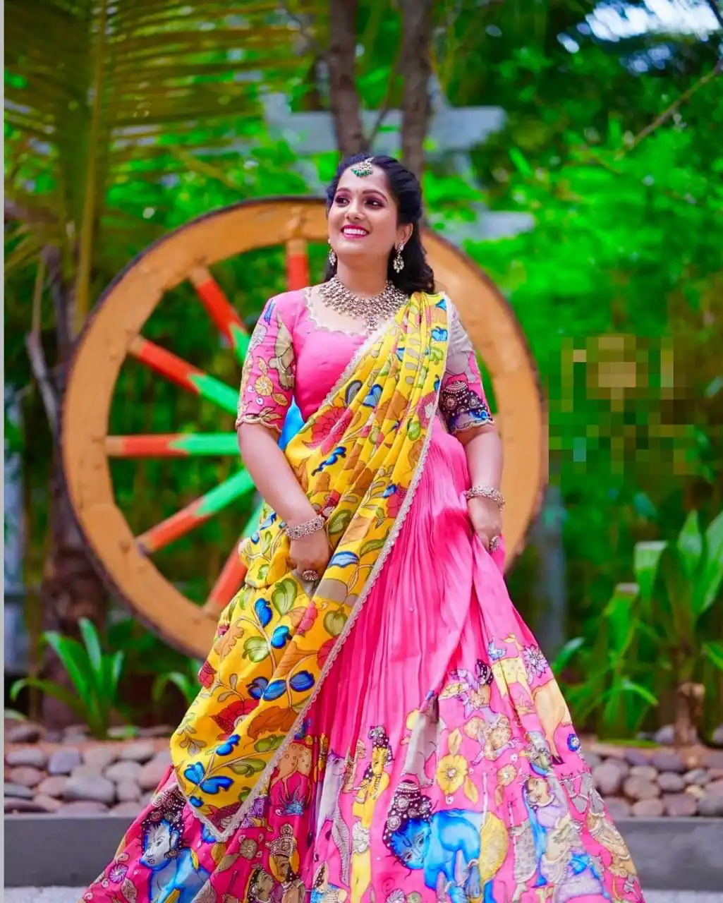 Pink Chent Crap Kalamkari Print Lehenga Choli