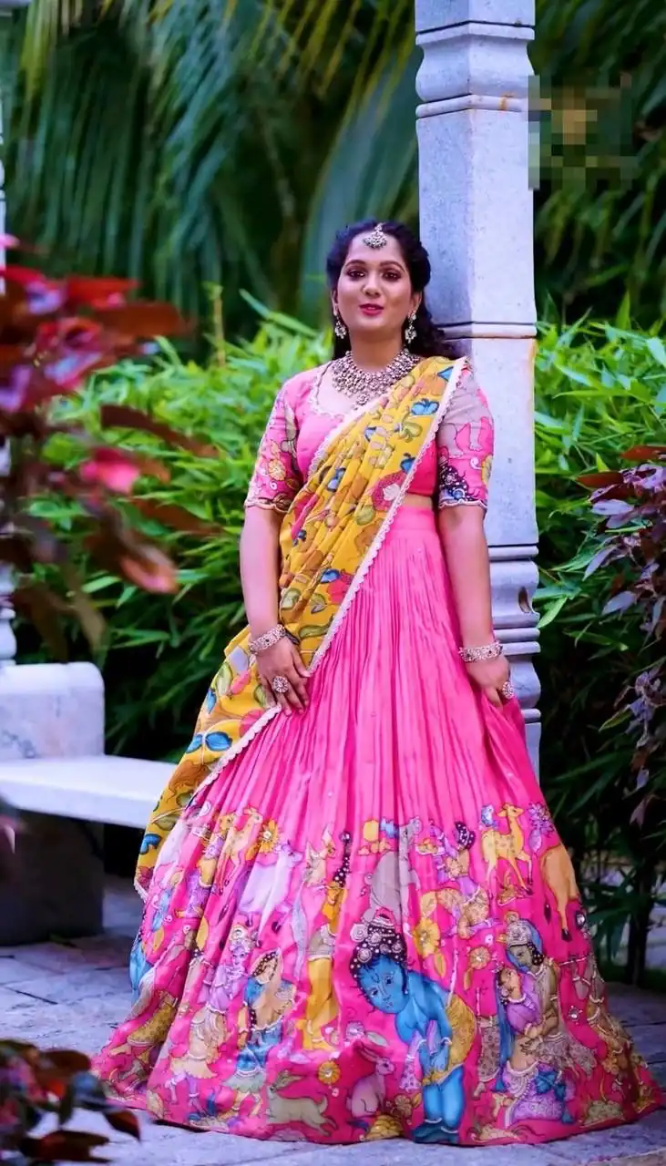 Pink Chent Crap Kalamkari Print Lehenga Choli - Image 2