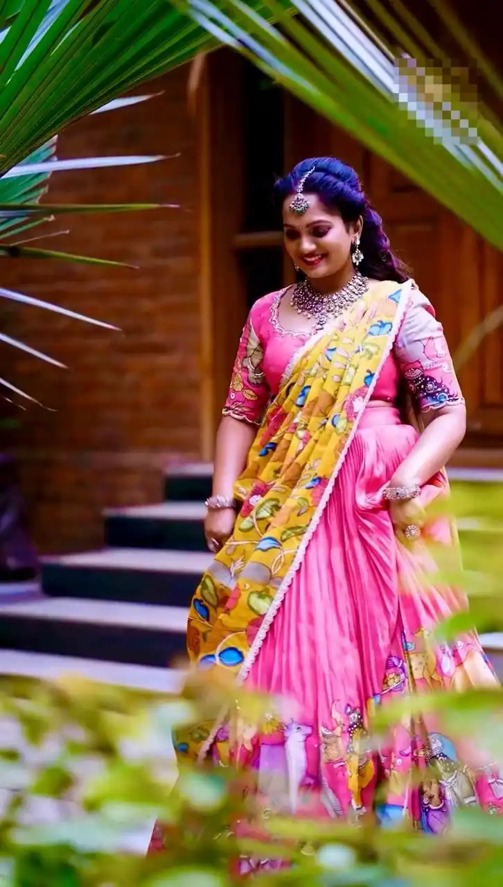 Pink Chent Crap Kalamkari Print Lehenga Choli - Image 3