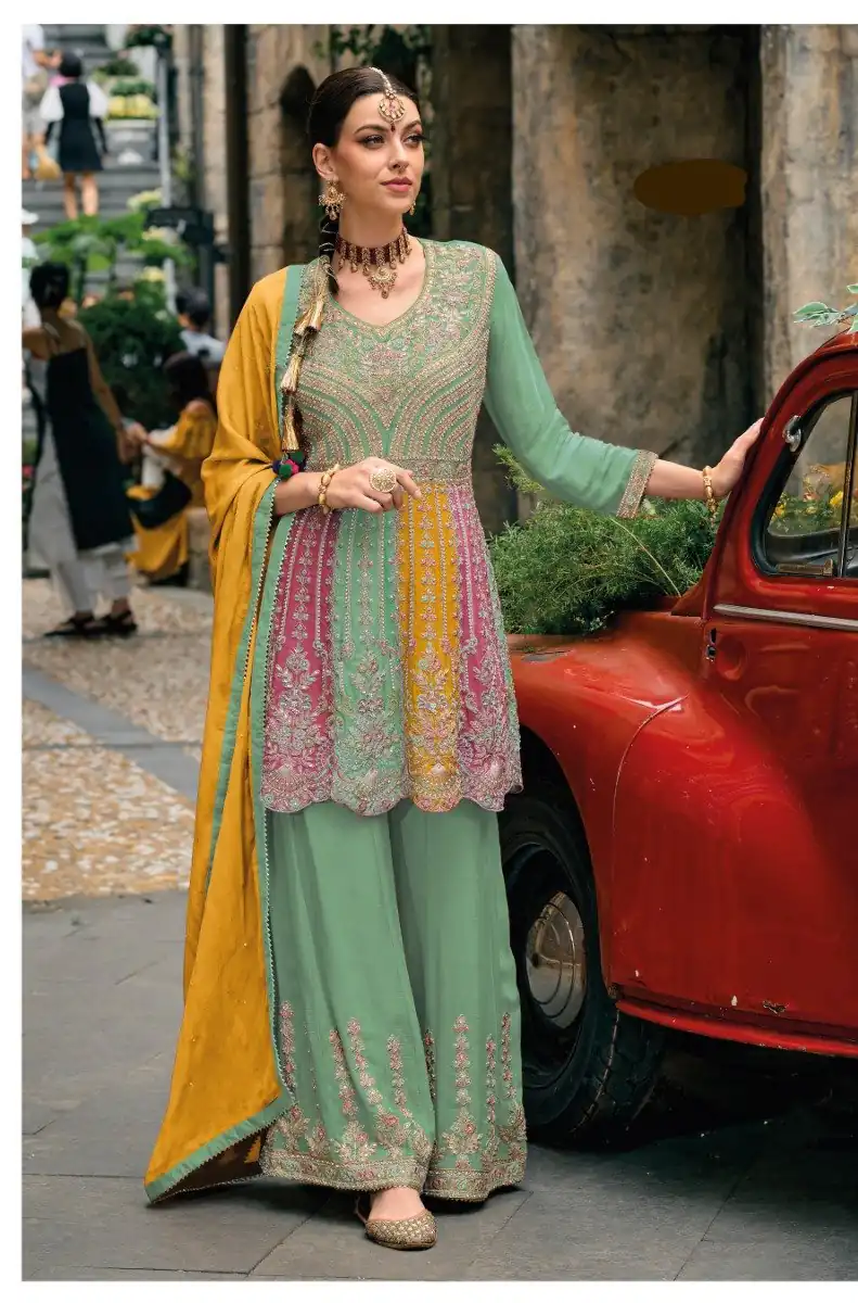 Sea Green Chinon Embroidery Work Salwar Suit