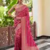 Pink Lichi Silk Lace Border Work Saree