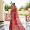Red Lichi Silk Lace Border Work Saree