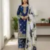 Navy Blue Organza Silk Lace Embroidery Work Salwar Suit
