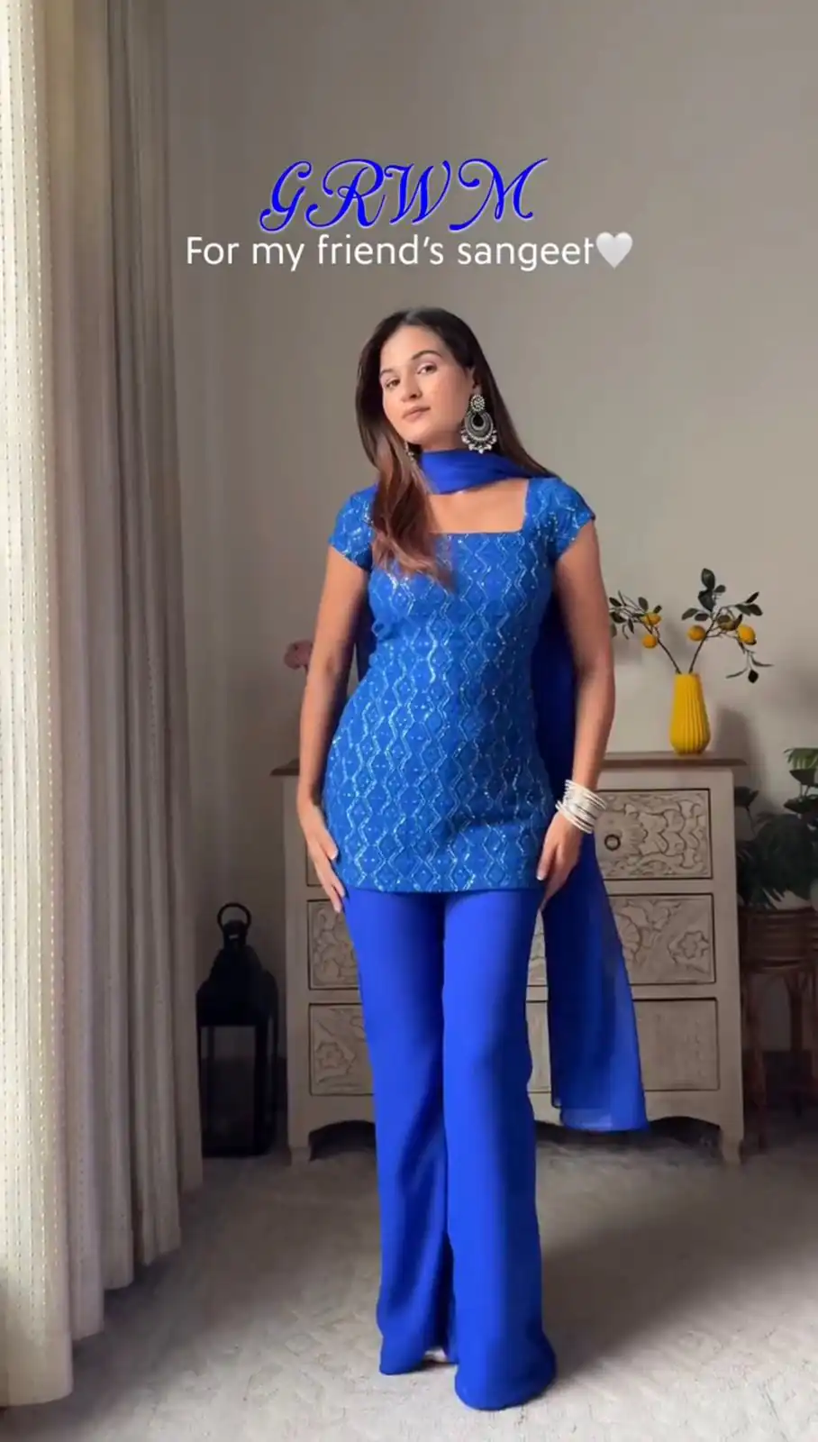 Royal Blue Faux Georgette Thread Work Salwar Suit