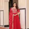 Red Faux Blooming Embroidery Zari Work Gown