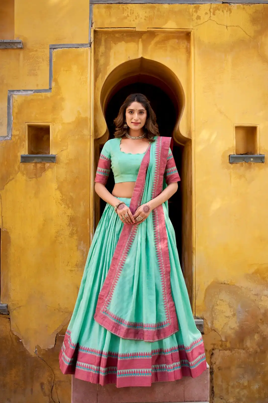 Sky Blue Chanderi Embroidery Work Lehenga Choli