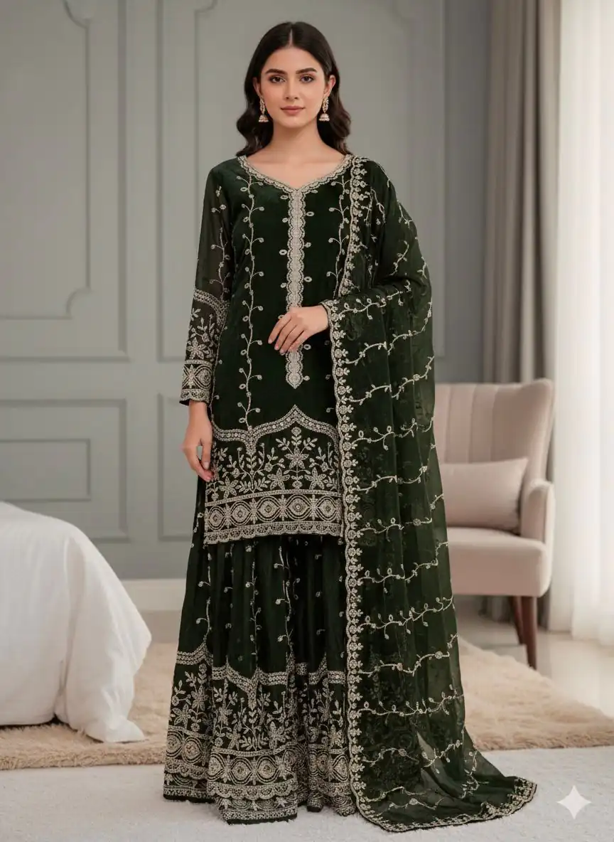 Green Fendy Silk Embroidery Work Salwar Suit