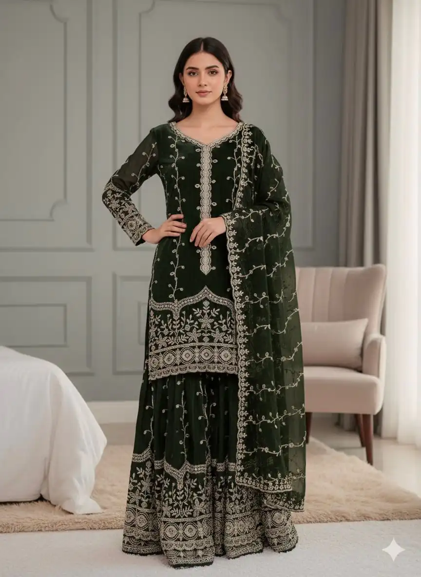 Green Fendy Silk Embroidery Work Salwar Suit - Image 2