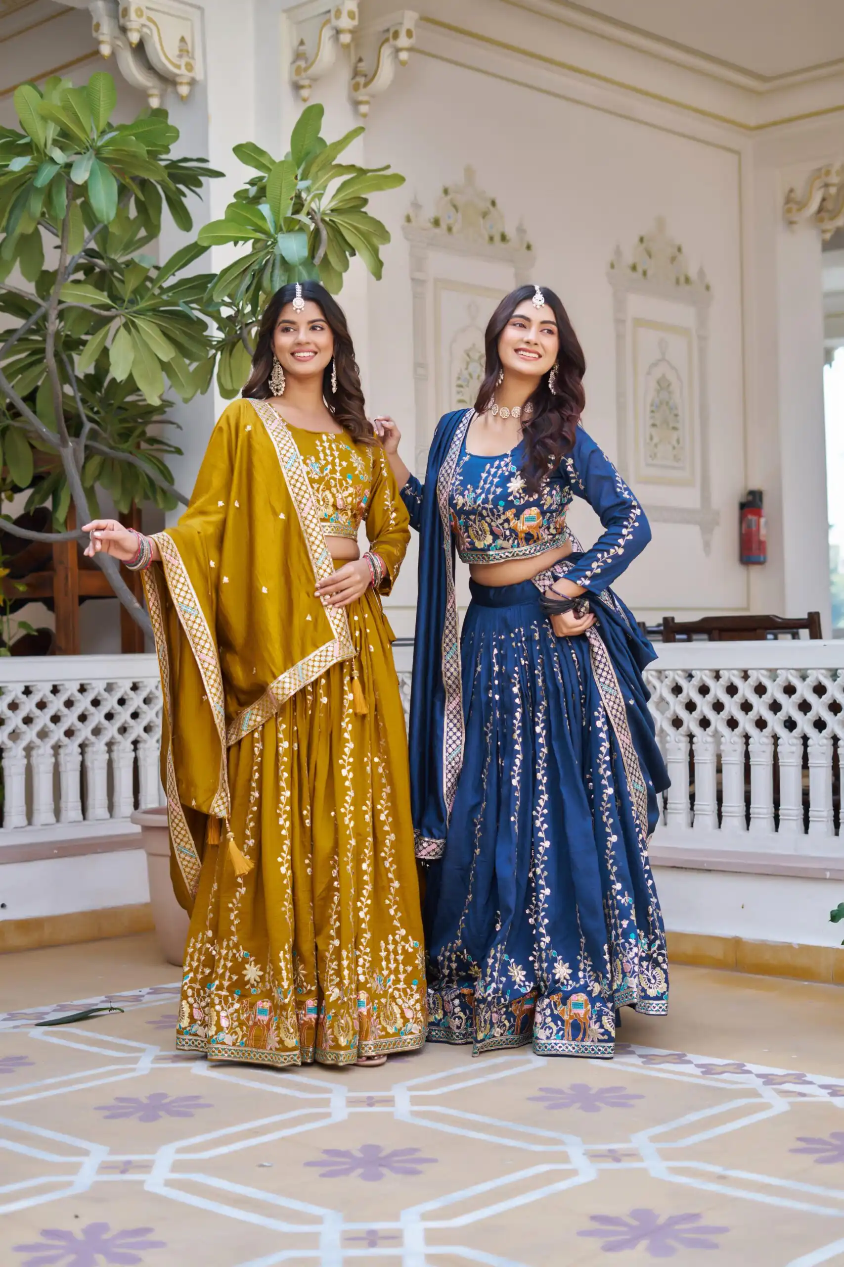 Mustered Vichitra Embroidery Work Lehenga Choli - Image 5