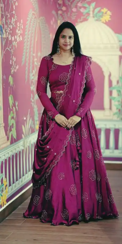 Wine Chinon Sequence Work Lehenga Choli