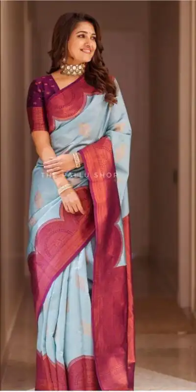 Sky Blue Lichi Silk Jacquard Work Saree