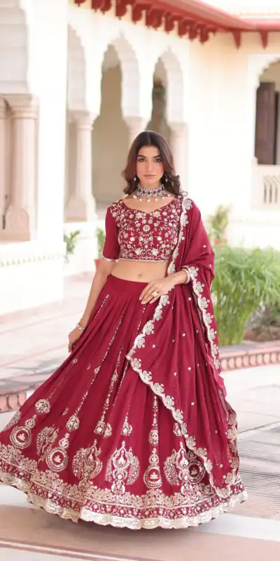 Maroon Vichitra Silk With Sequins Work Lehenga Choli
