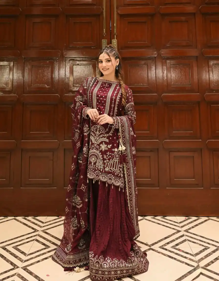 Maroon Crush Georgette Sequence Work Salwar Suit - Image 2