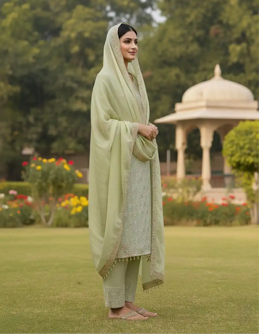 Pista Pure Organza Silk Lace Embroidery Work Salwar Suit - Image 6