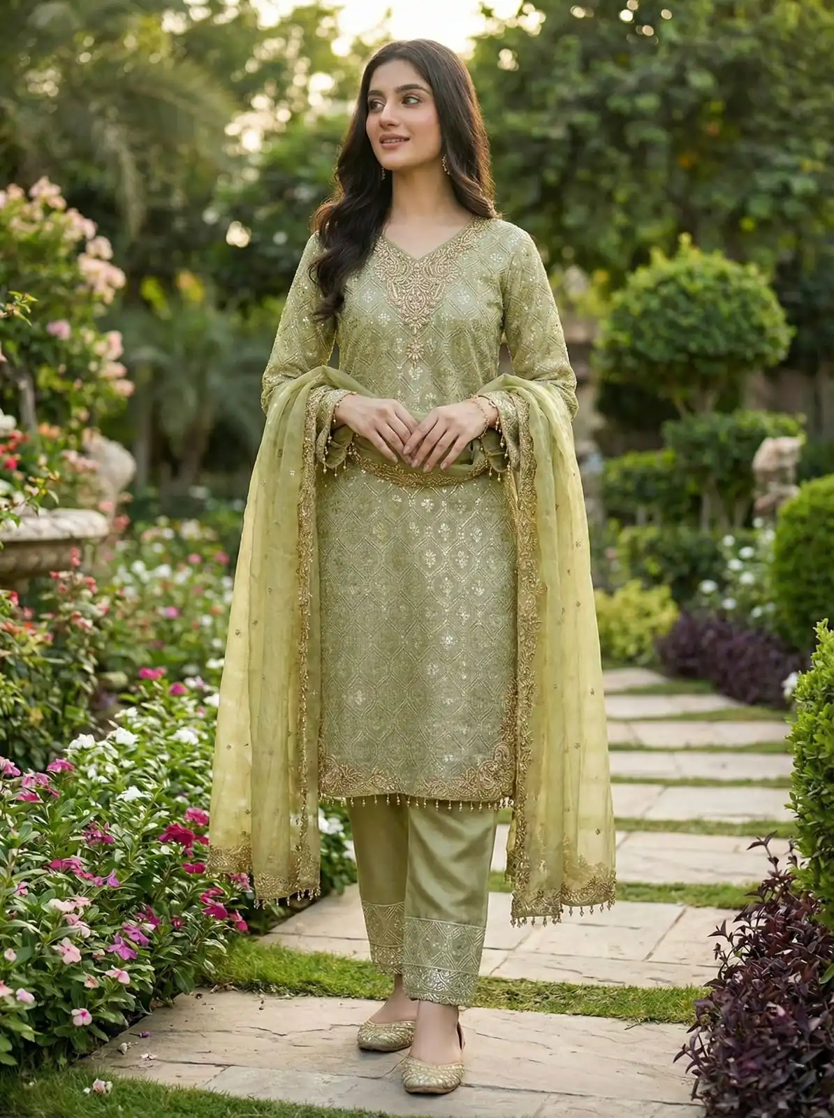 Pista Pure Organza Silk Lace Embroidery Work Salwar Suit - Image 9