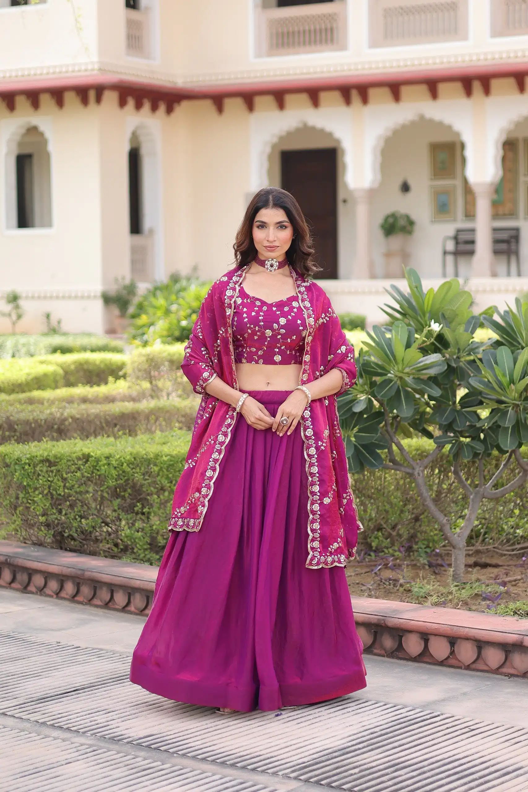 Rani Pink Fandy Silk With Sequins Work Lehenga Choli
