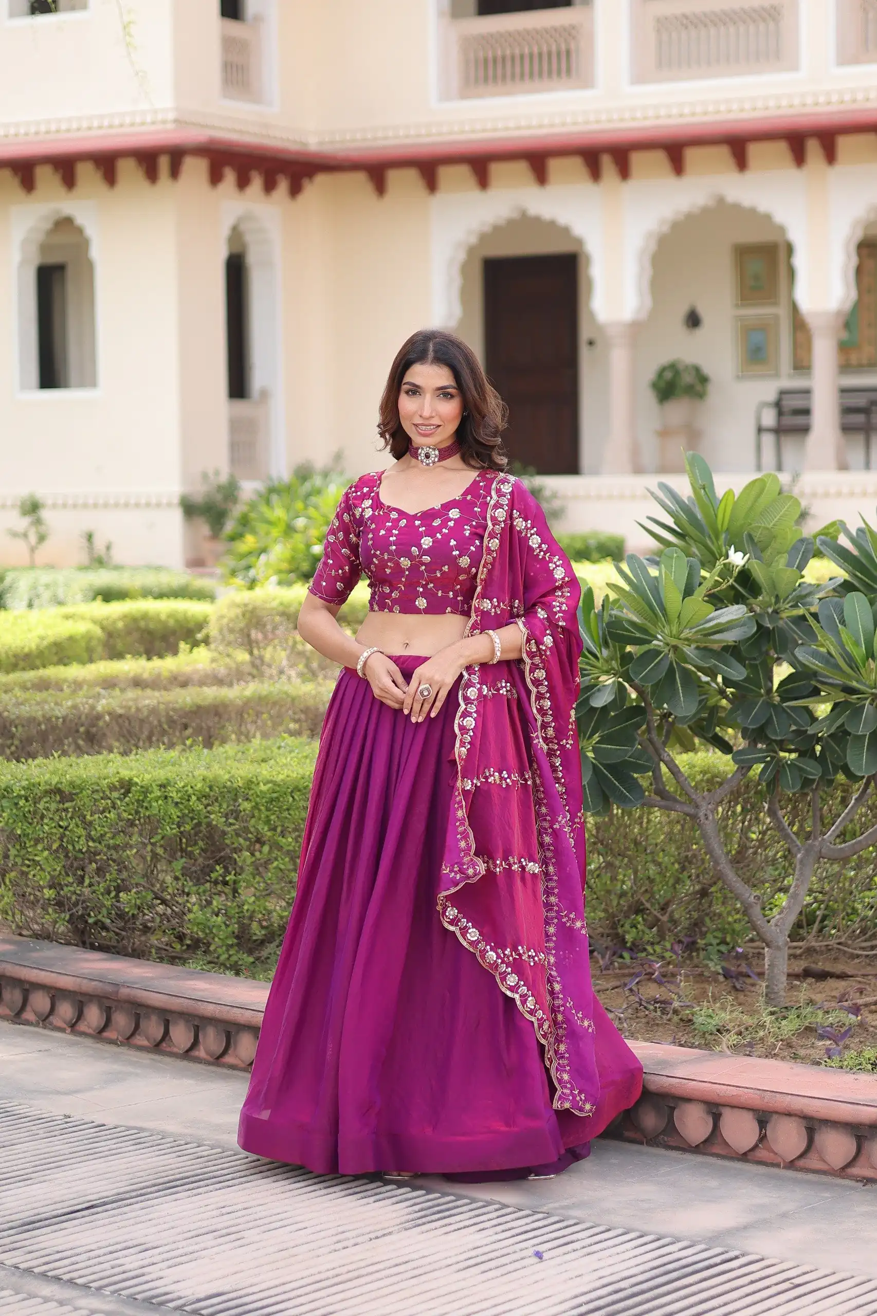 Rani Pink Fandy Silk With Sequins Work Lehenga Choli - Image 4