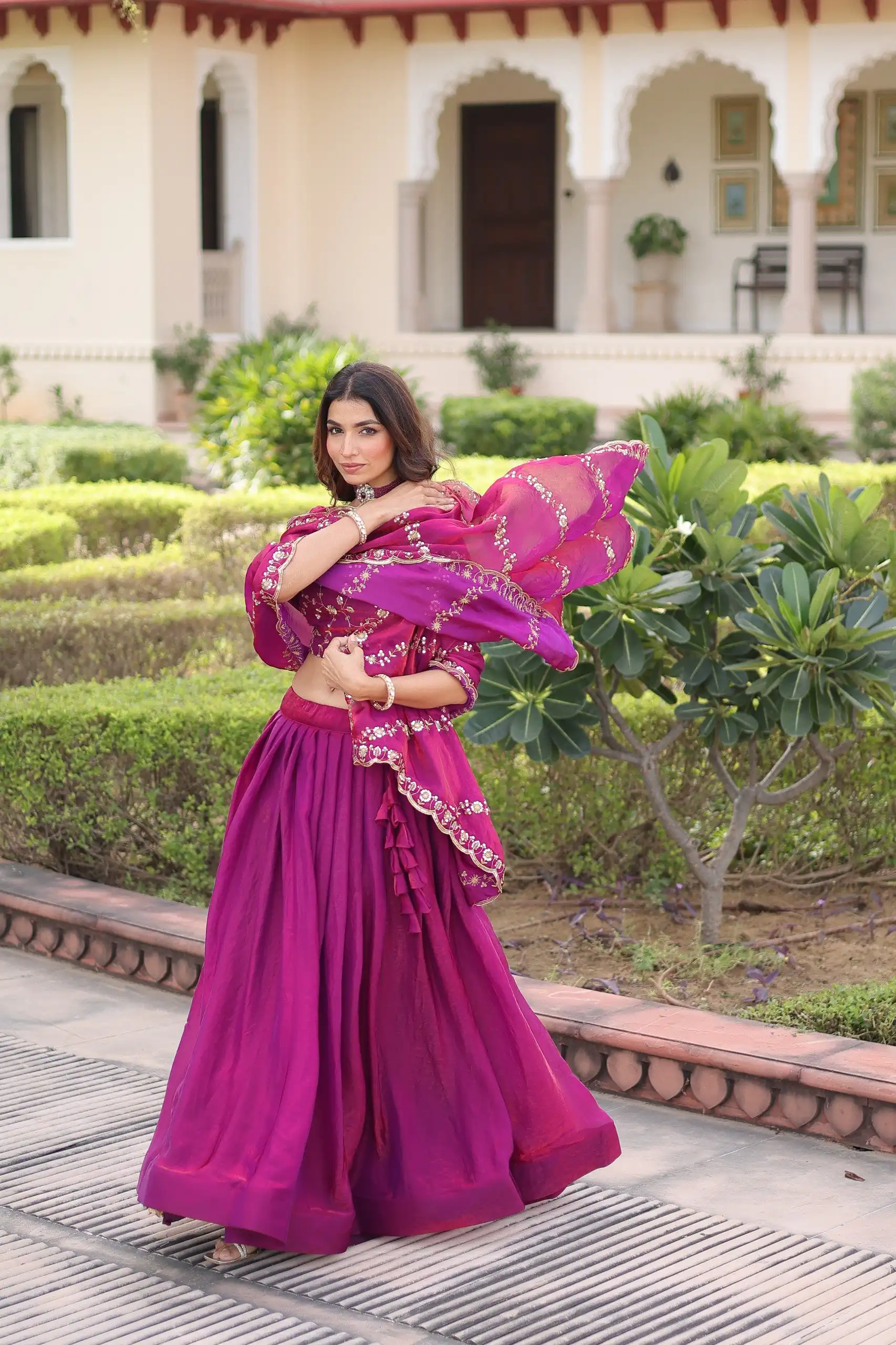 Rani Pink Fandy Silk With Sequins Work Lehenga Choli - Image 5