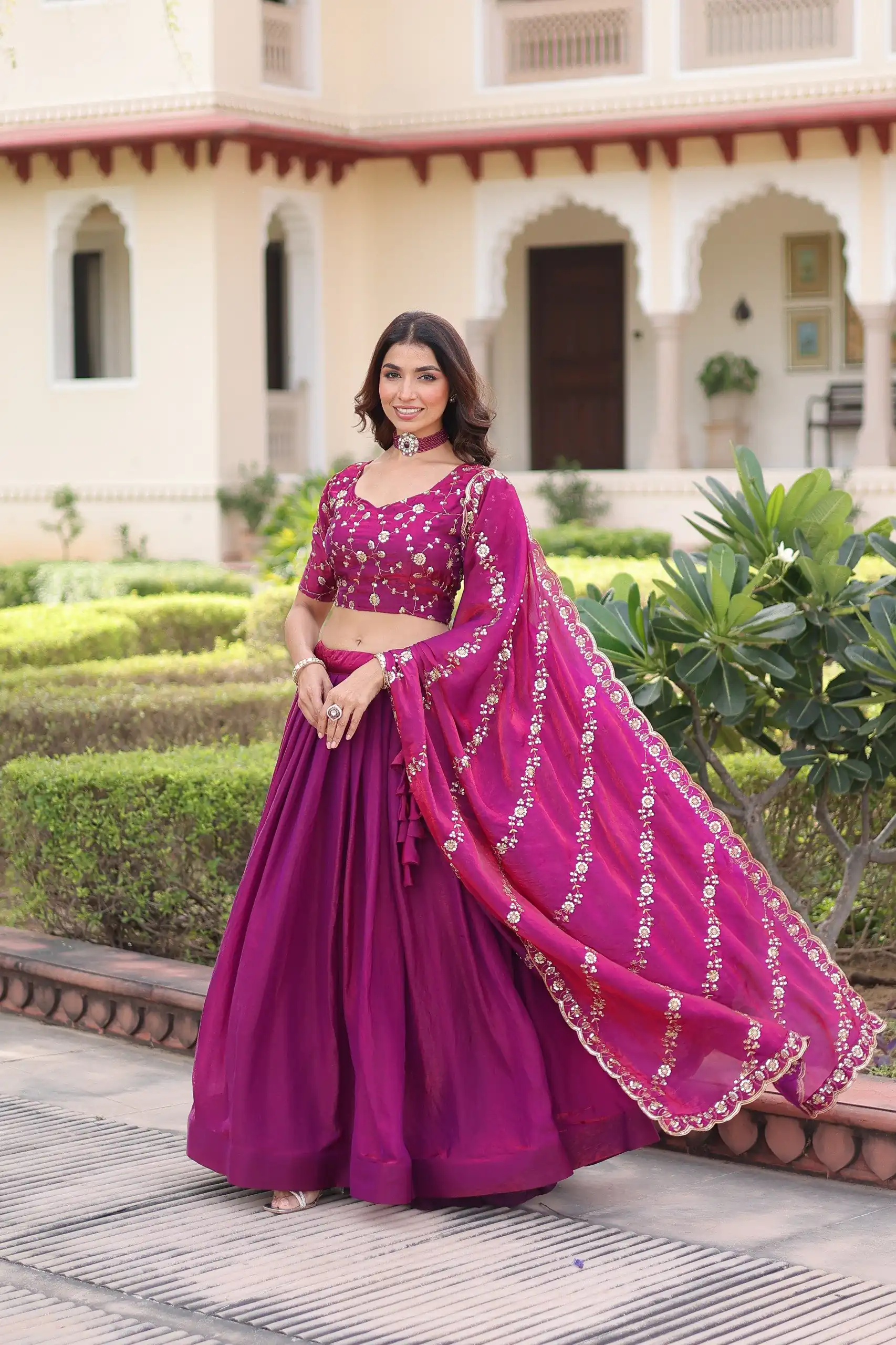 Rani Pink Fandy Silk With Sequins Work Lehenga Choli - Image 7