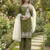 Mahendi Organza Silk Lace Embroidery Work Salwar Suit