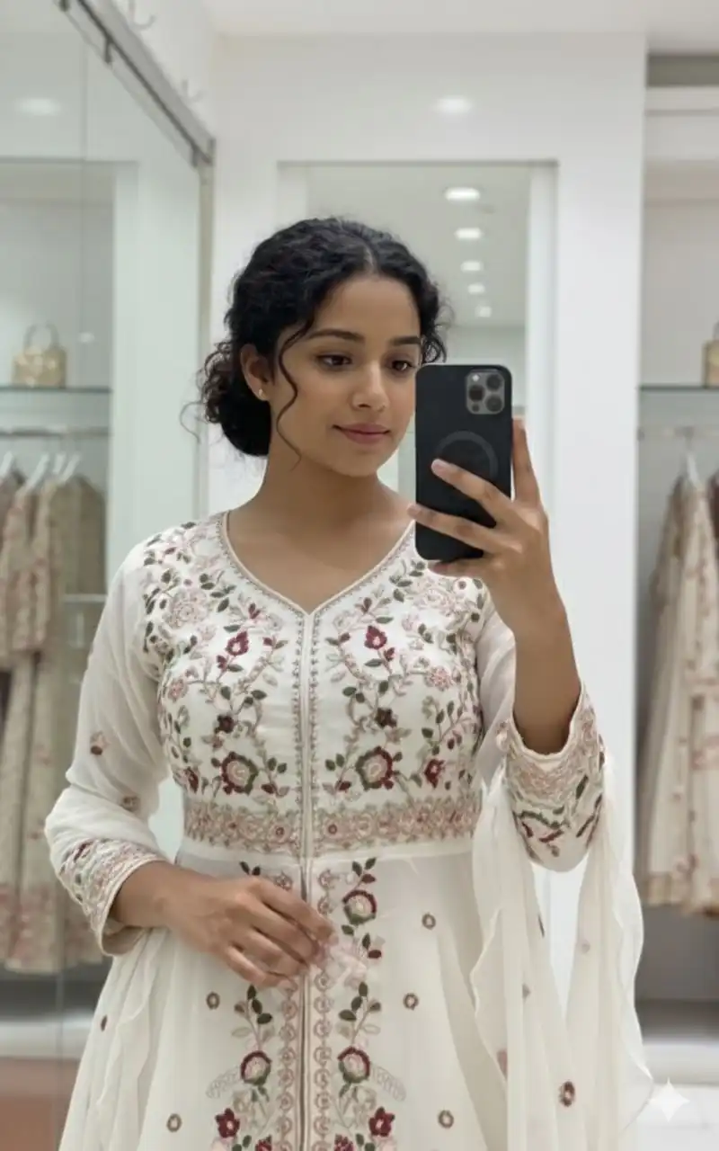 Off White Rangoli Silk Embroidery Work Salwar Suit - Image 4