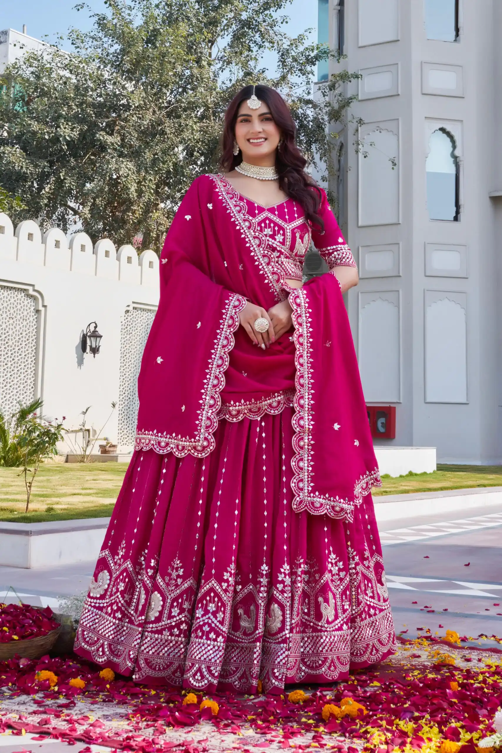 Red Vichitra Embroidery Work Lehenga Choli - Image 3