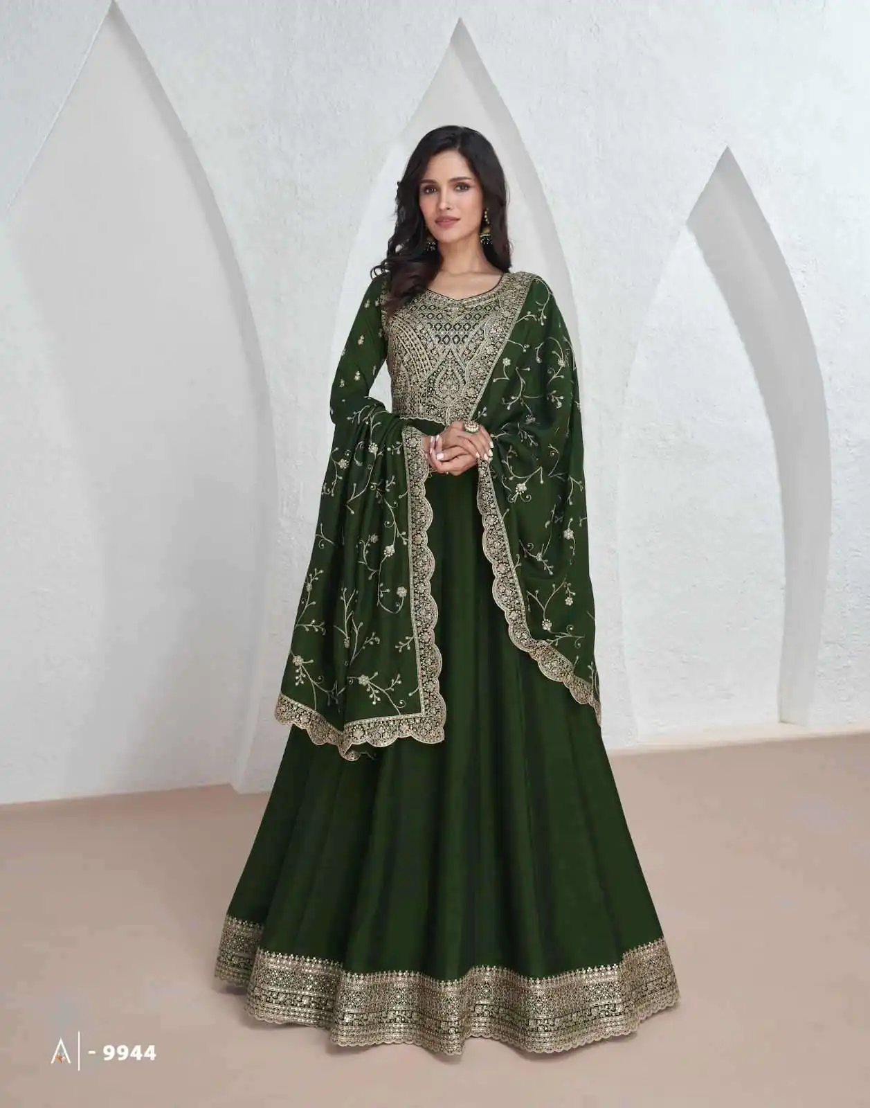 Green Vichitra Embroidery Lace Work Salwar Suit