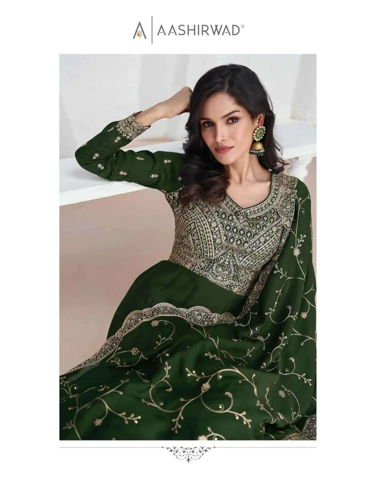 Green Vichitra Embroidery Lace Work Salwar Suit - Image 3