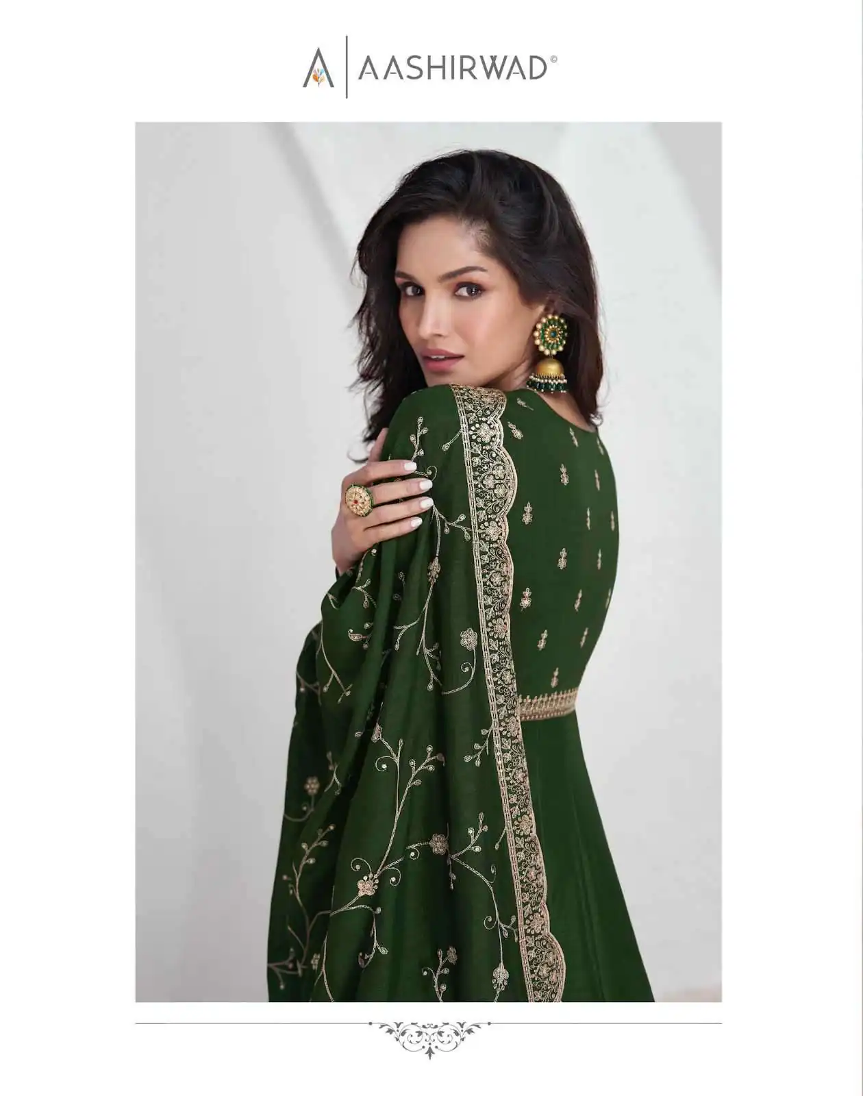 Green Vichitra Embroidery Lace Work Salwar Suit - Image 2