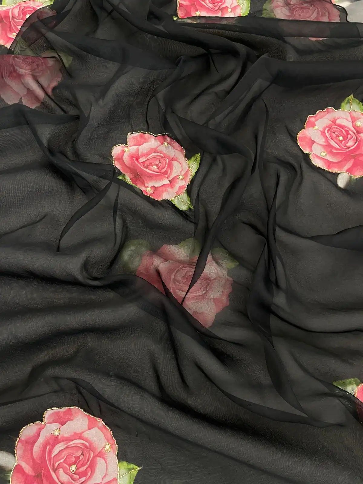 Black TB Organza Digital Print Saree - Image 3