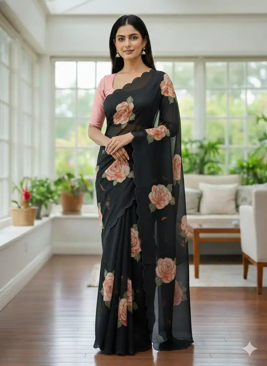 Black TB Organza Digital Print Saree