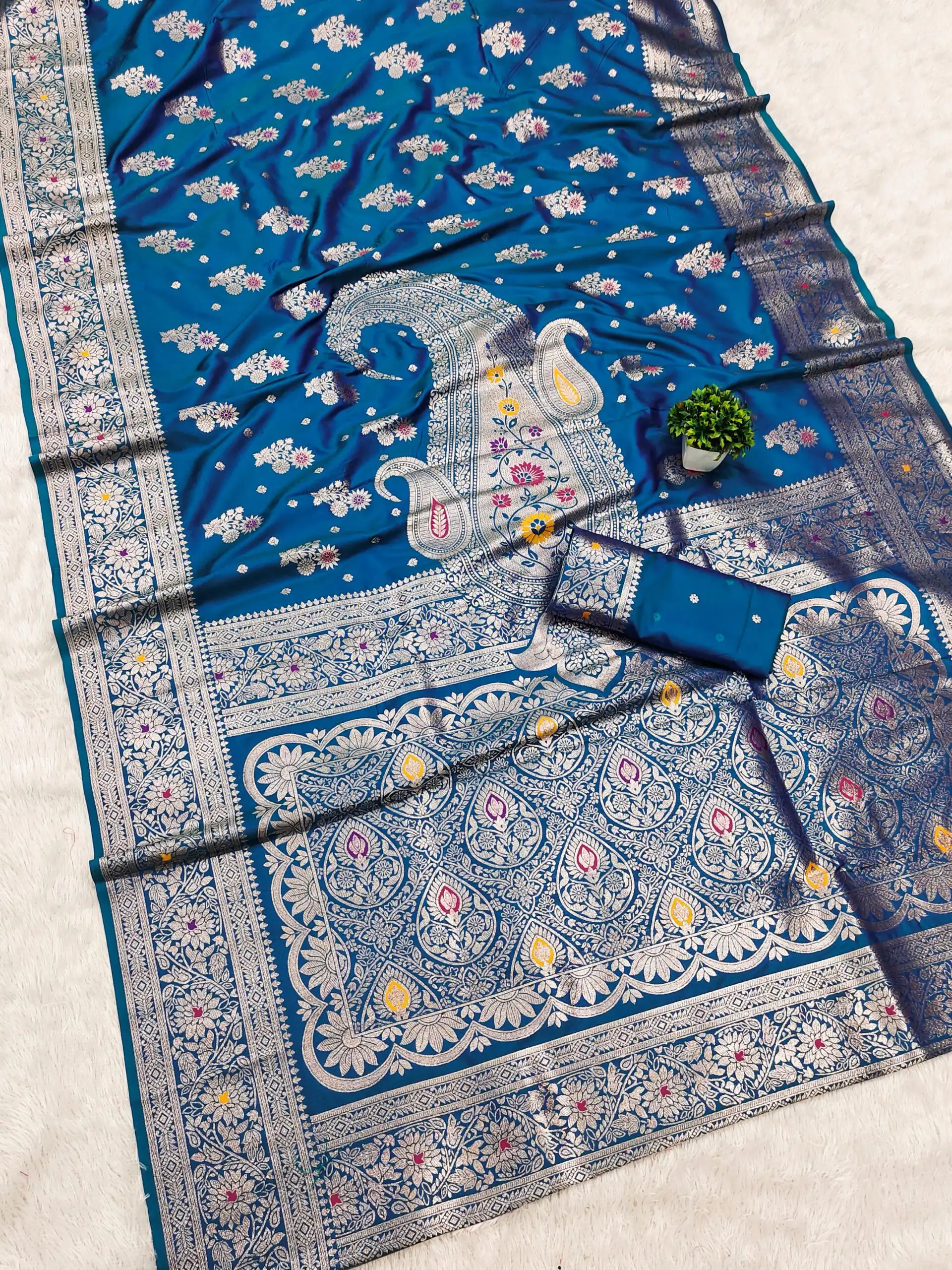 Blue Soft Banarasi Silk Lace Zari Work Saree