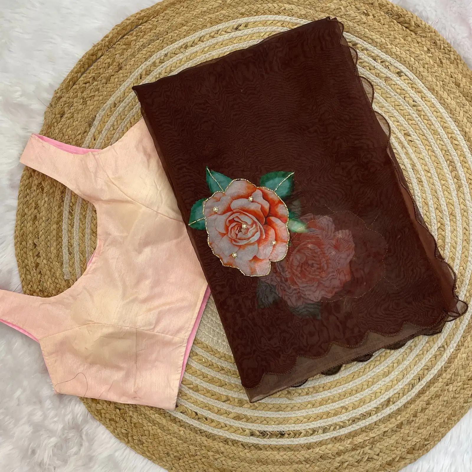 Brown TB Organza Digital Print Saree - Image 2