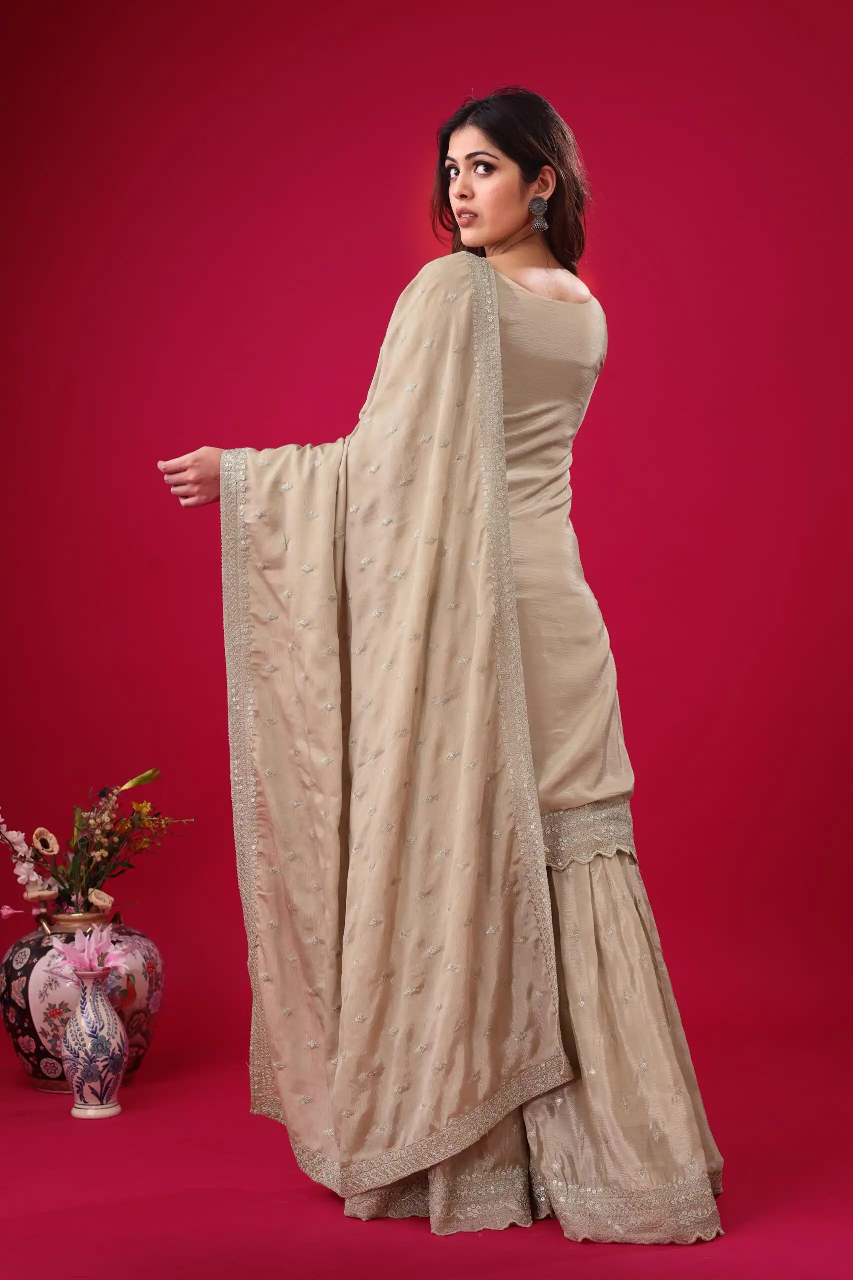 Cream Chinon Silk Sequence Work Salwar Suit - Image 5