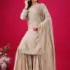 Cream Chinon Silk Sequence Work Salwar Suit