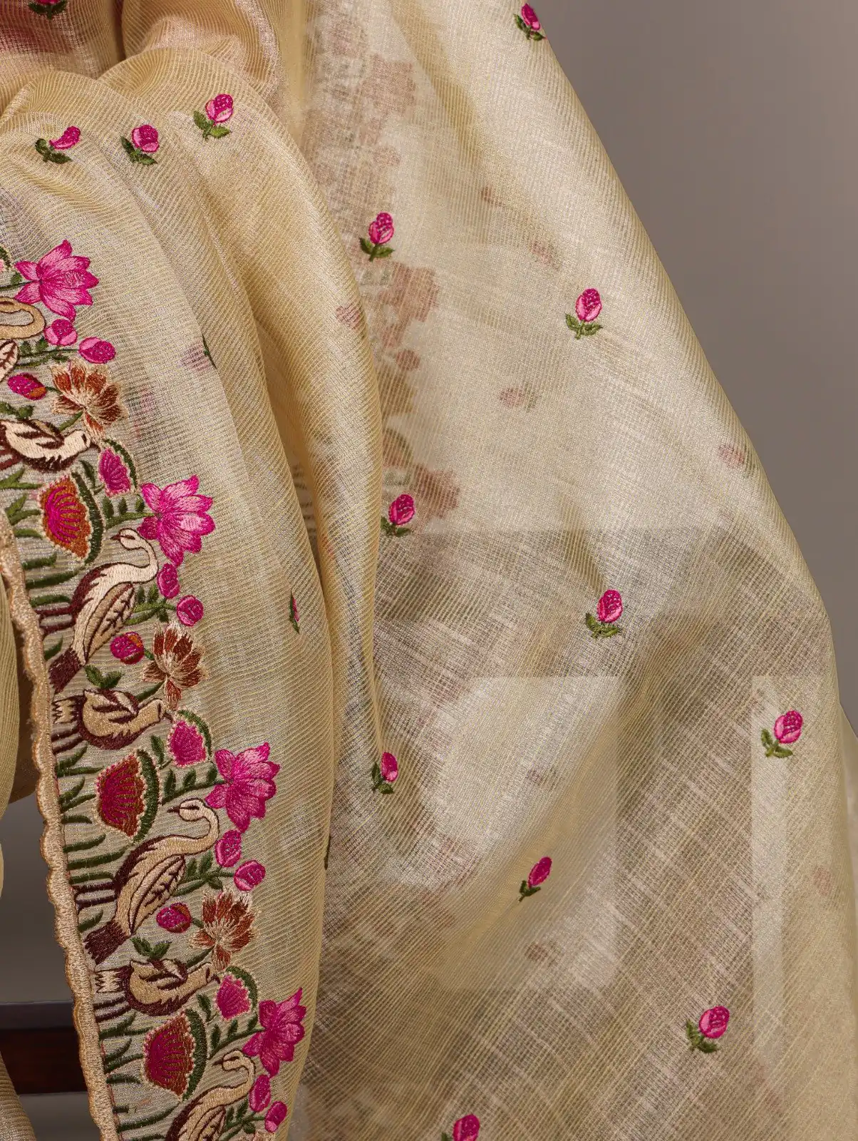 Gold Zari Kota Tissue Embroidery Zari Work Saree - Image 3