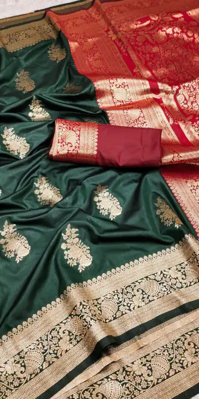 Green Banarasi Silk Zari Lace Work All Over Saree
