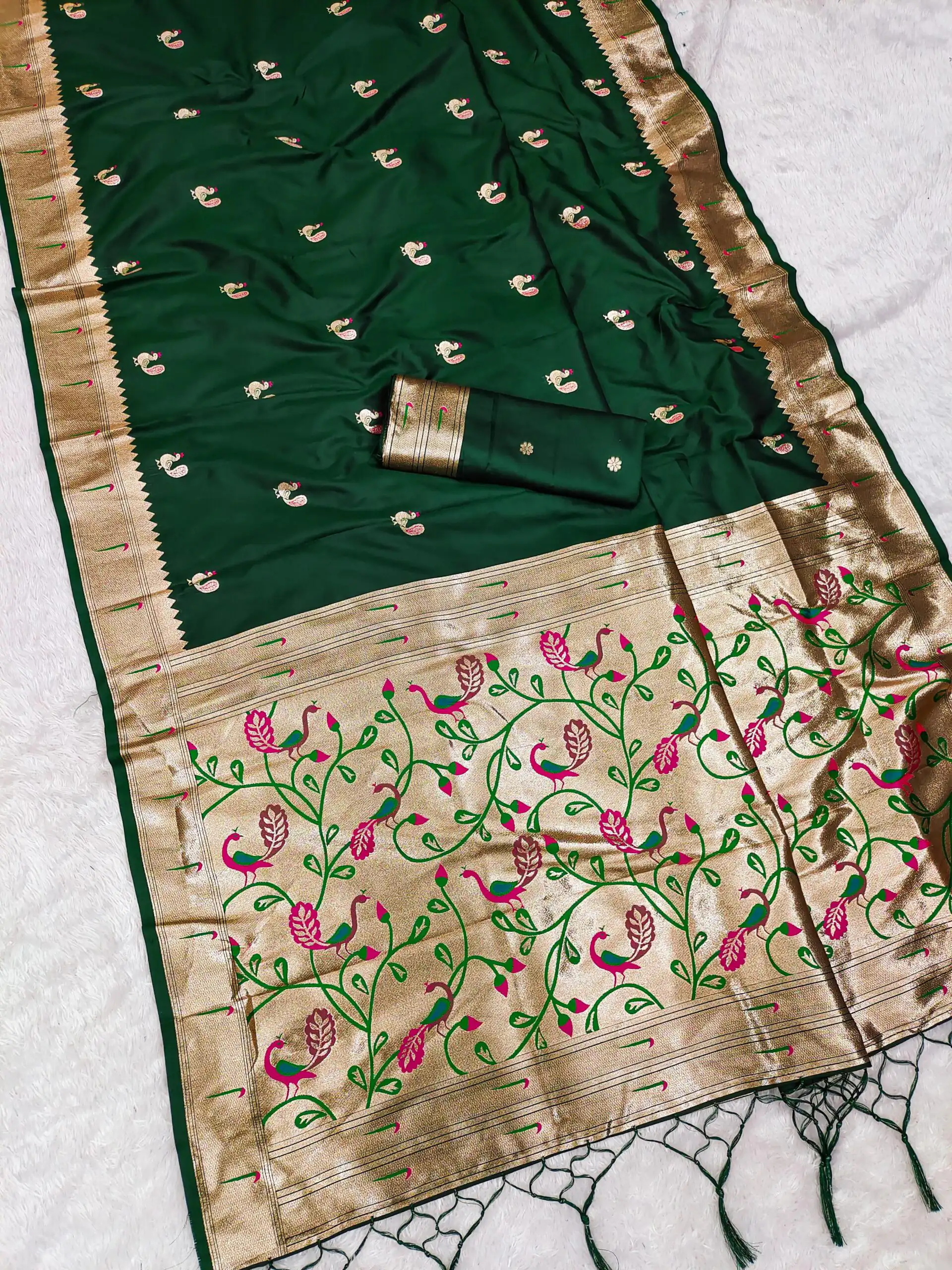Green Soft Paithani Silk Lace Zari Work Saree