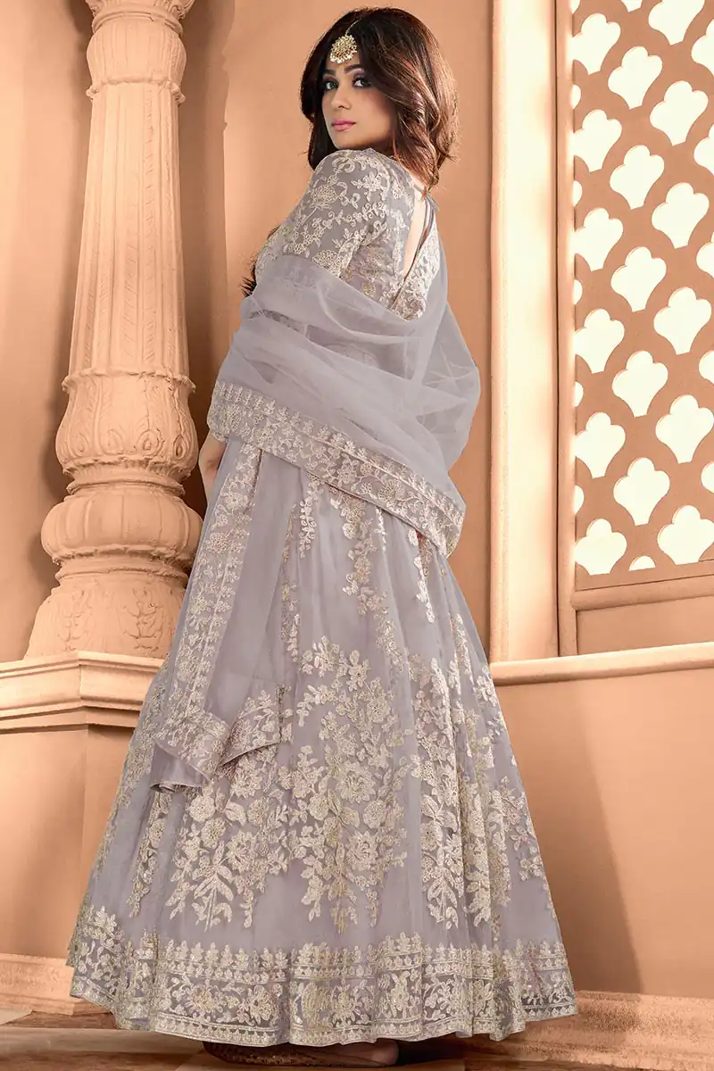 Grey Heavy Net Embroidery Work Salwar Suit - Image 2
