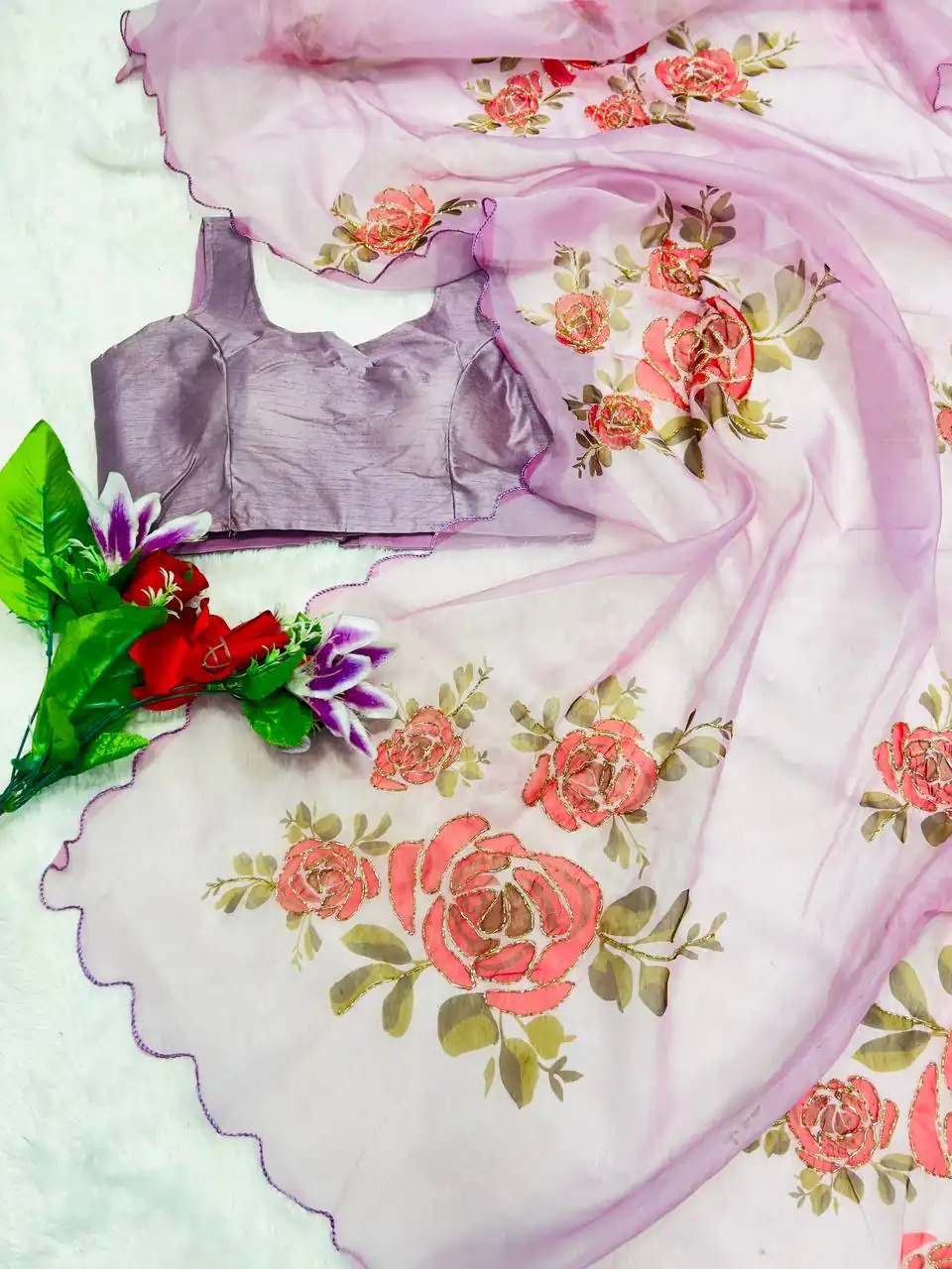 Lavender TB Organza Digital Print Saree - Image 2