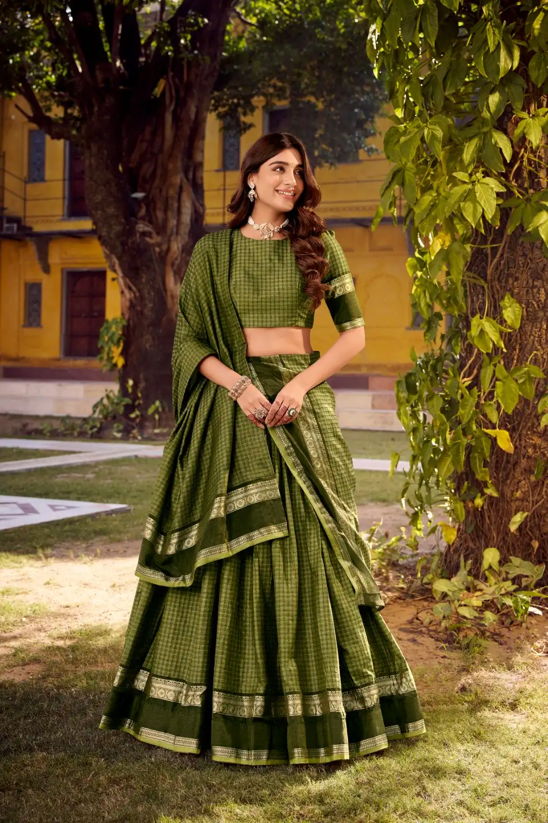 LNB 1900 Mahendi Color Chettinad Cotton Chex Zari Work Lehenga Choli . Now at just ₹3249. Delivery 4-6 Working Days. Shop now. | Lehenga, Bollywood Lehenga, Creative Lehenga, Designer Lehenga, Embroidered Lehenga, Party Wear Lehenga