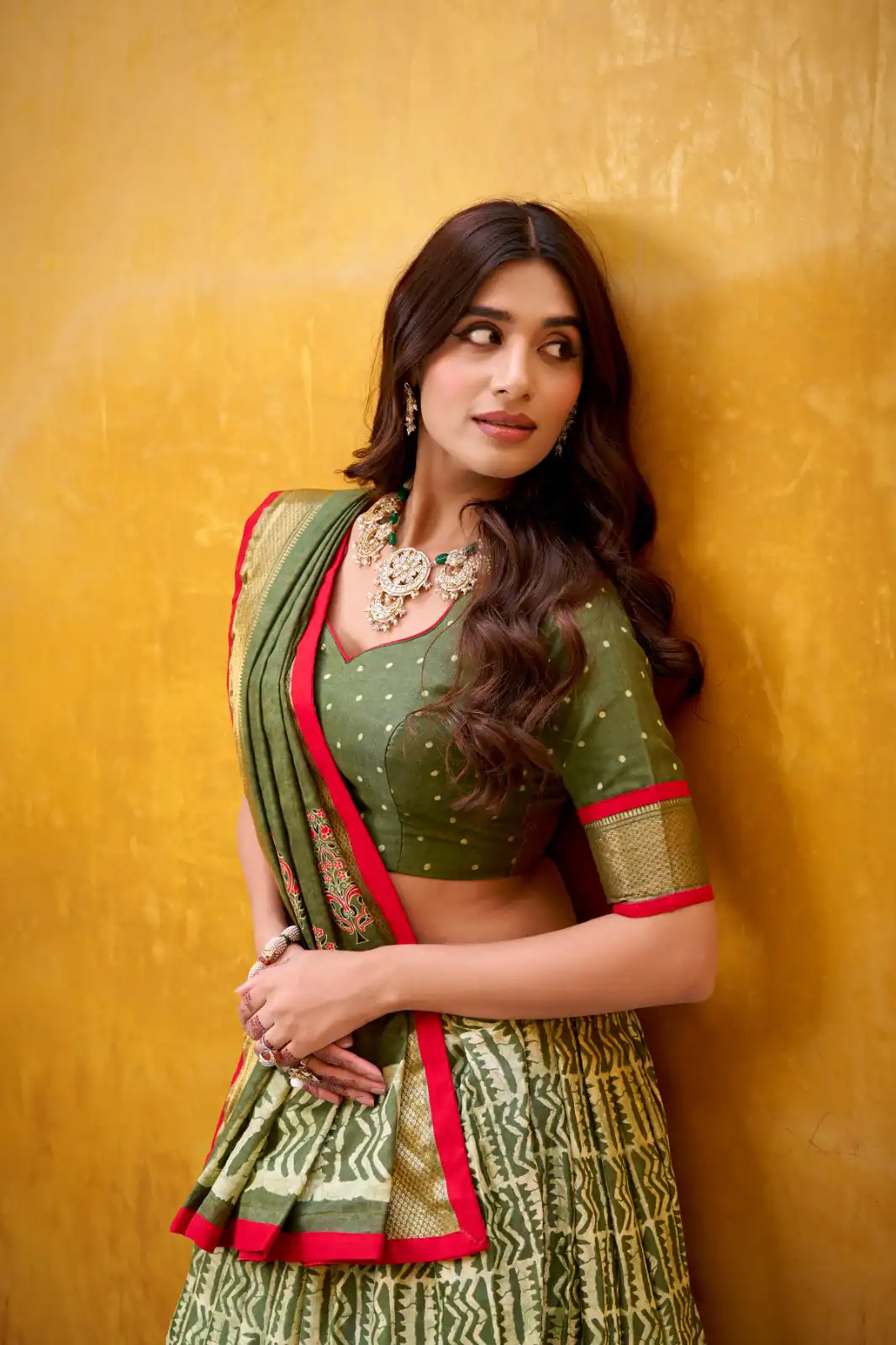 Mahendi Dola Silk Zari Weaving Work Lehenga Choli - Image 4