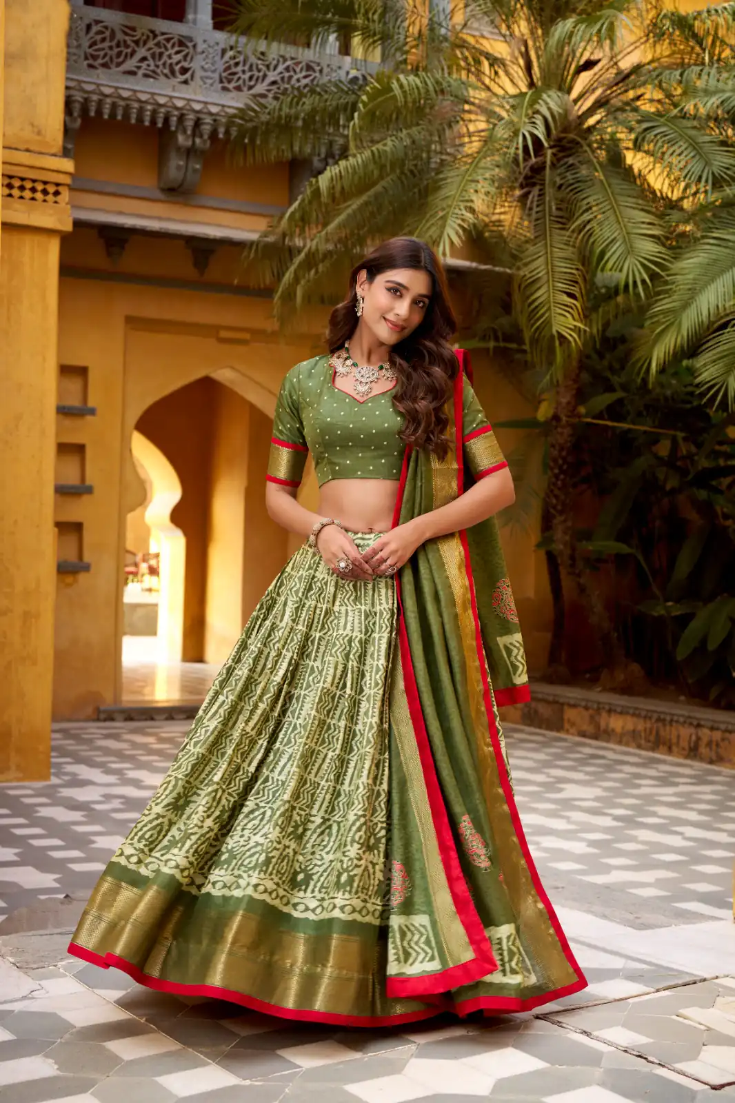 Mahendi Dola Silk Zari Weaving Work Lehenga Choli