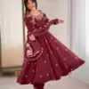 Maroon Crunchy Silk Embroidery Work Gown