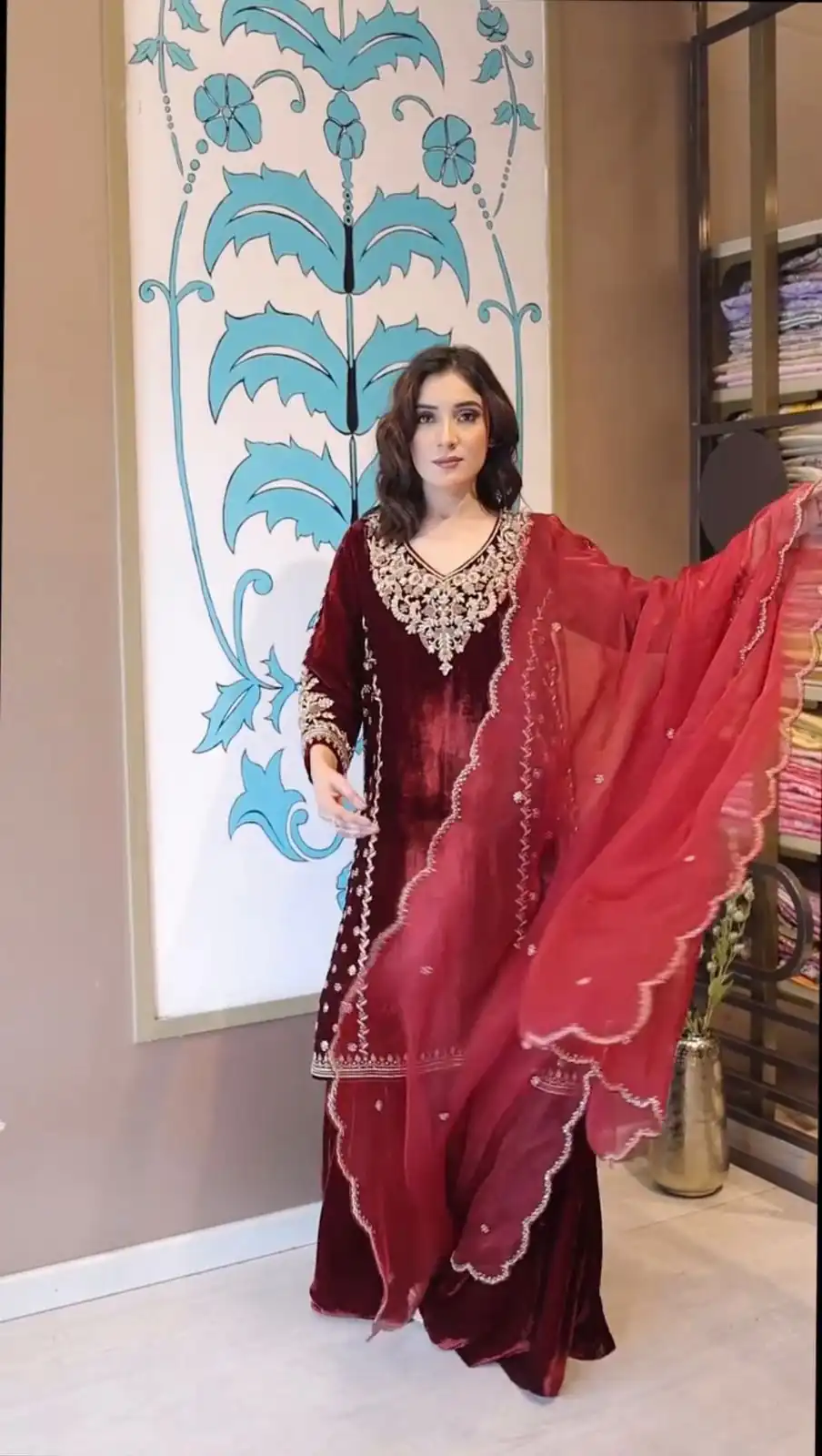 Maroon Velvet Embroidery Work Salwar Suit