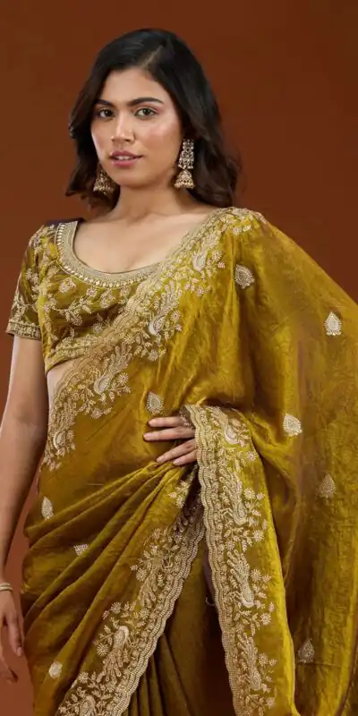 E BT 438 Mustard in Fandy Satin Silk mbroidery Work & Zari Work Saree. Special Price ₹1949. Delivery 4-6 Working Days. Shop now. | Designer Sarees, Embroidered Sarees, Sarees, Bollywood Sarees, Creative Sarees, Ethnic Saree, Modern Digital sarees, Party Wear Sarees