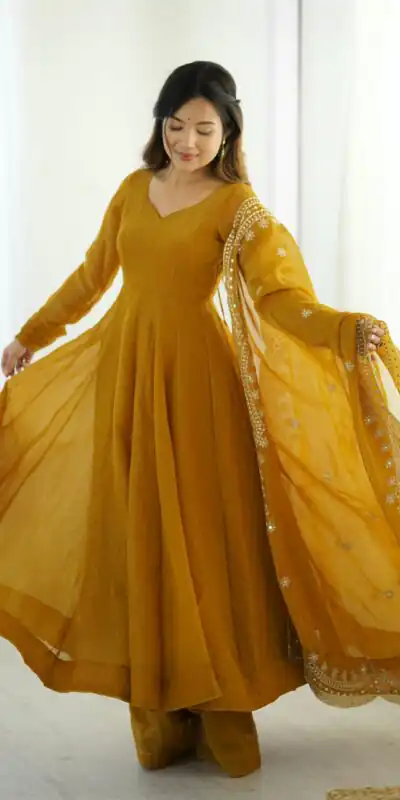 SSR 5006 Mustard Fandy Silk Gown Perfect for Wedding, Party, Pongal, Traditional Day, Baby Shower – . Get it for ₹1999. Delivery 4-6 Working Days. Shop | Gowns, Bollywood Gowns, Creative Gowns, Designer Gowns, Embroidered Gowns, Party Wear Gowns