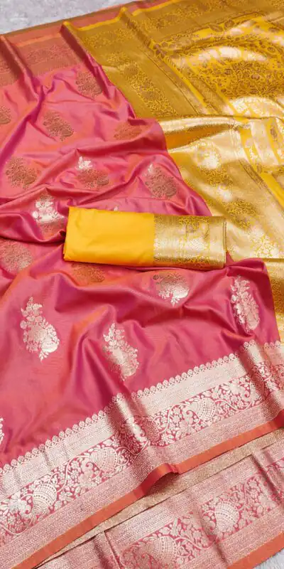 Peach Banarasi Silk Zari Lace Work All Over Saree