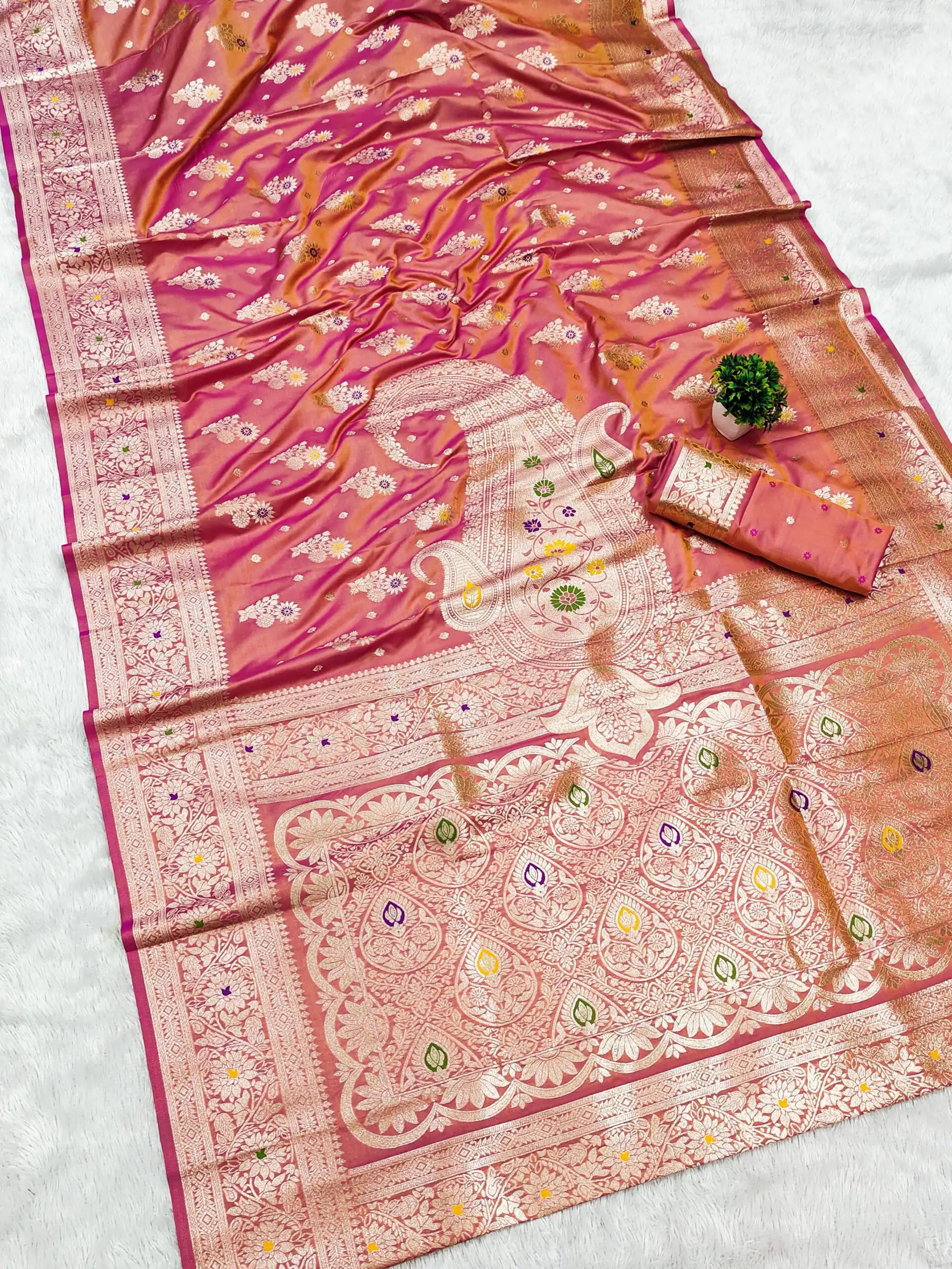 Peach Soft Banarasi Silk Lace Zari Work Saree